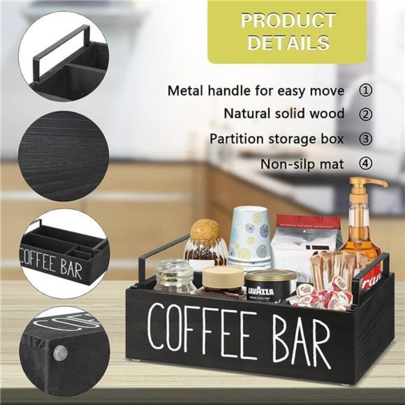 Coffee Station Organizer, Wooden Coffee Bar Accessories Organizer for Counter - Picture 5 of 6